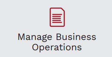 A paper icon with "manage business operations" written below it.
